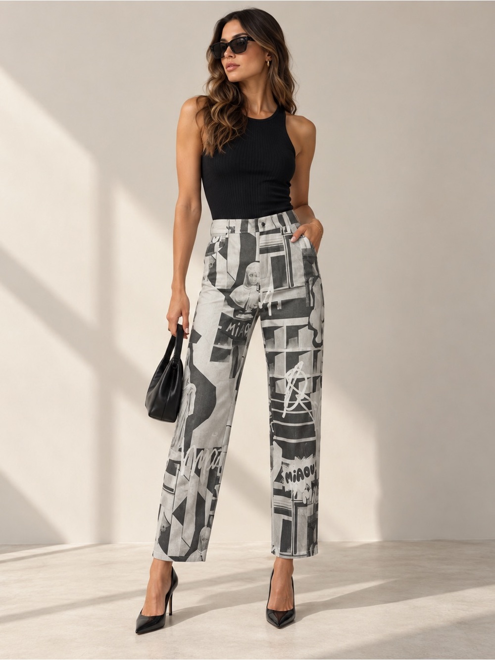 Miaou Graphic Print Straight Leg Jeans / Pants